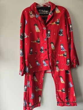 P.J. Salvage Fluff You Red Cat Print Pajama Set. Size Small